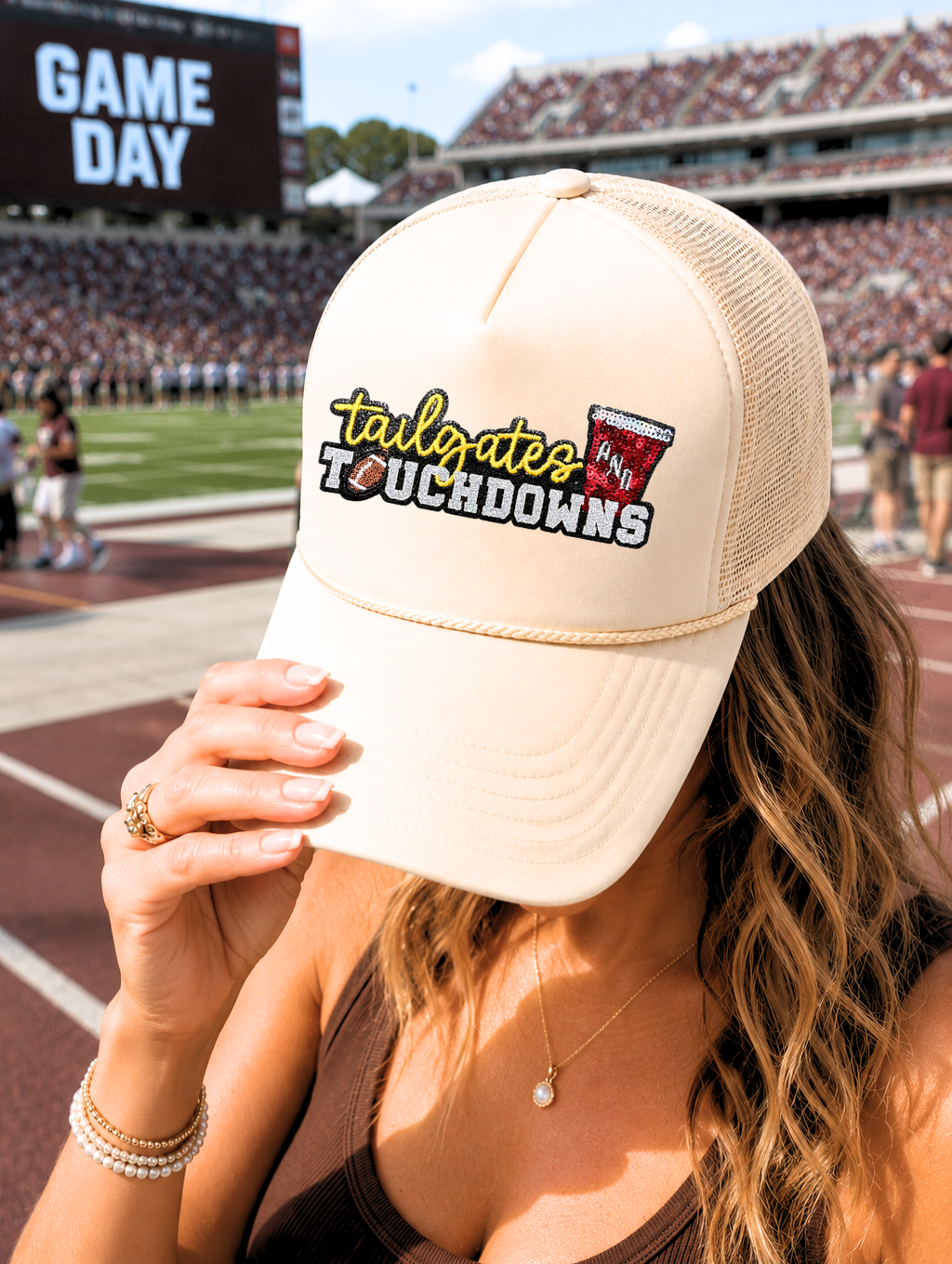 Tailgates And Touchdowns Sequin Patch Otto Trucker Hat