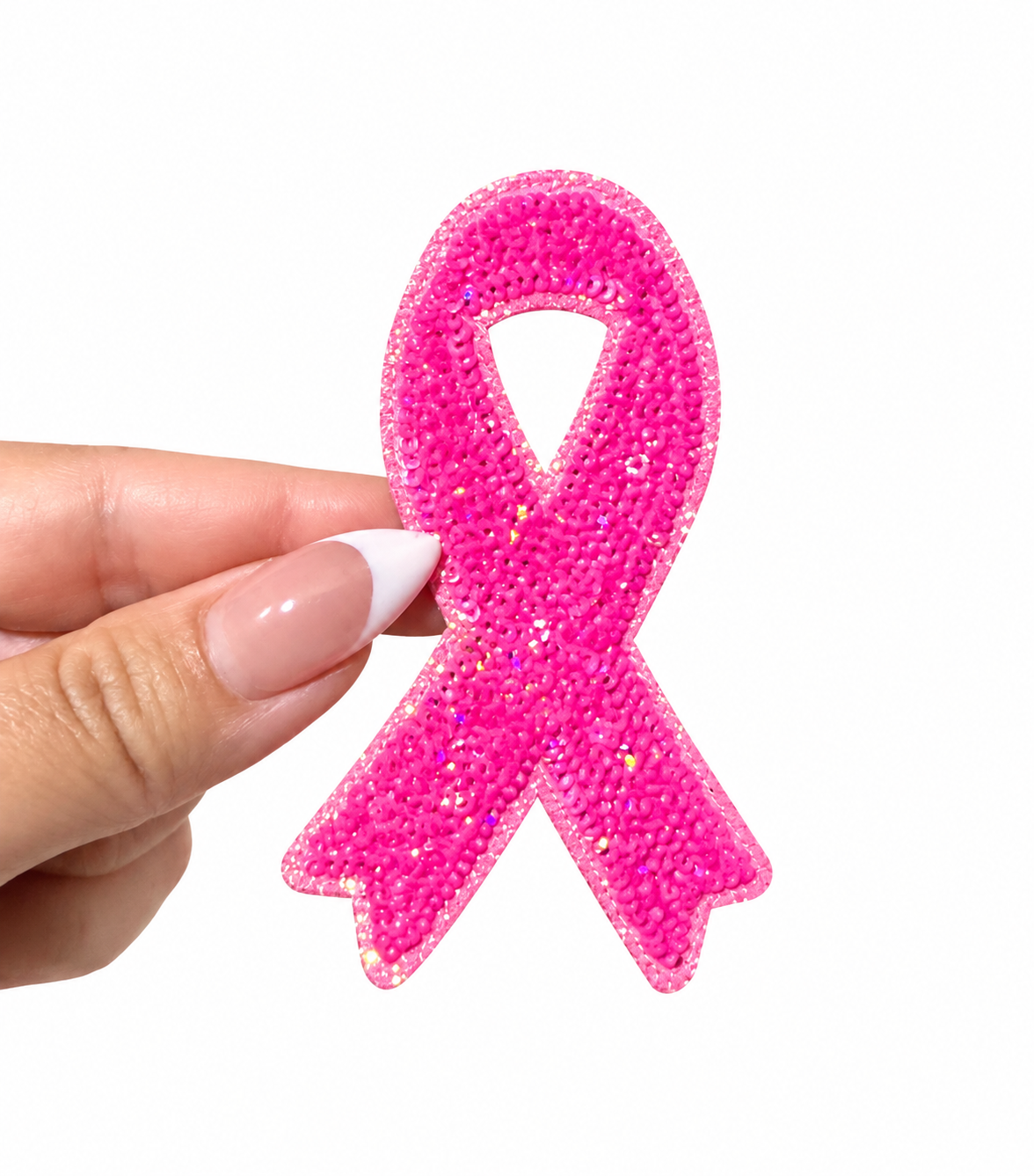 Pink Breast Cancer Ribbon Sequin Patch - Small