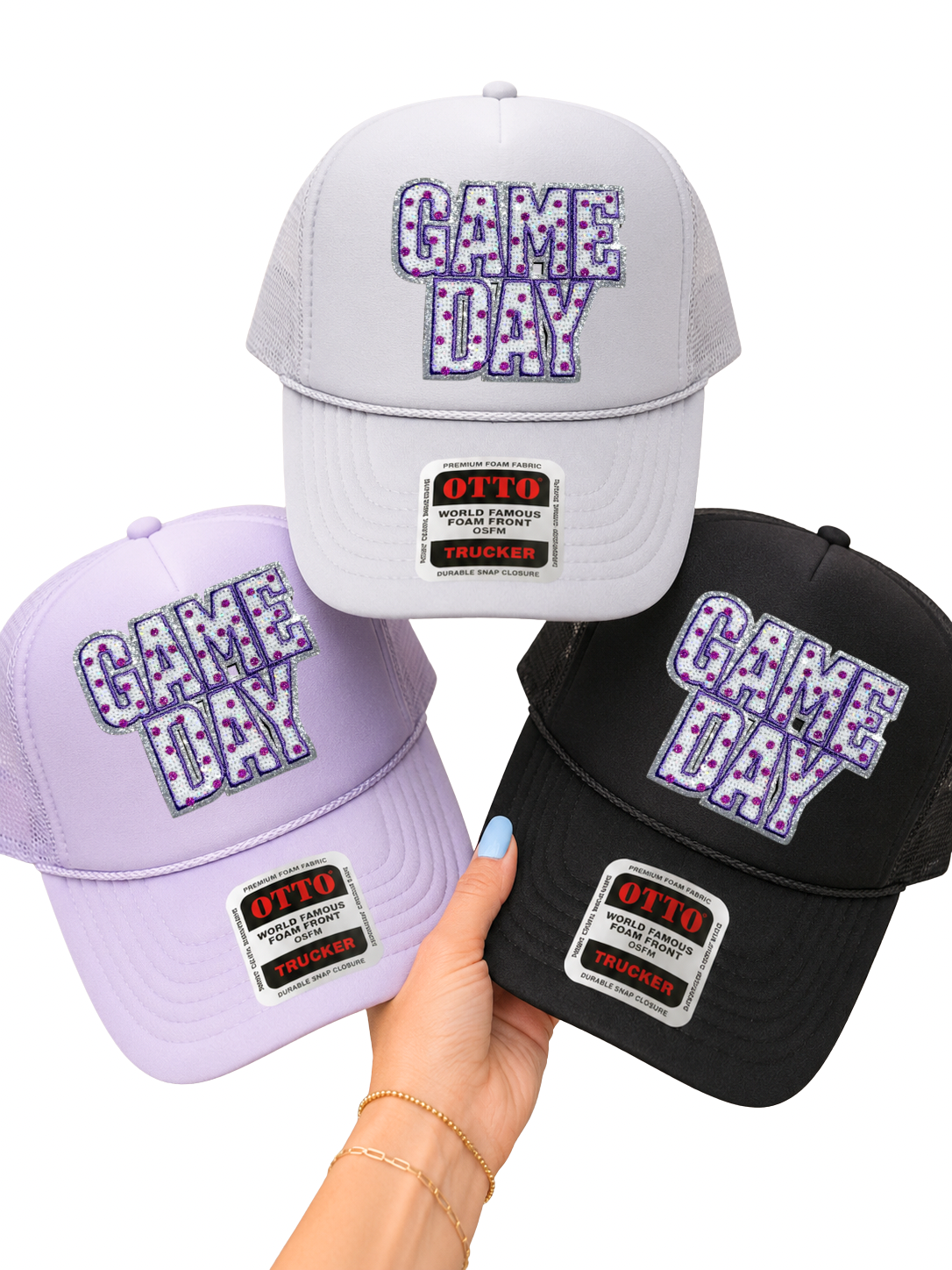 Purple Polka Dots Game Day Sequin Patch Otto Trucker Hat