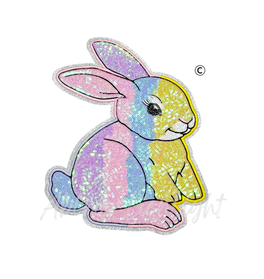 Pastel Ombre Bunny Easter Sequin Patch - Large