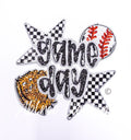 Baseball Game Day Checkered Star Sequin Patch - Large