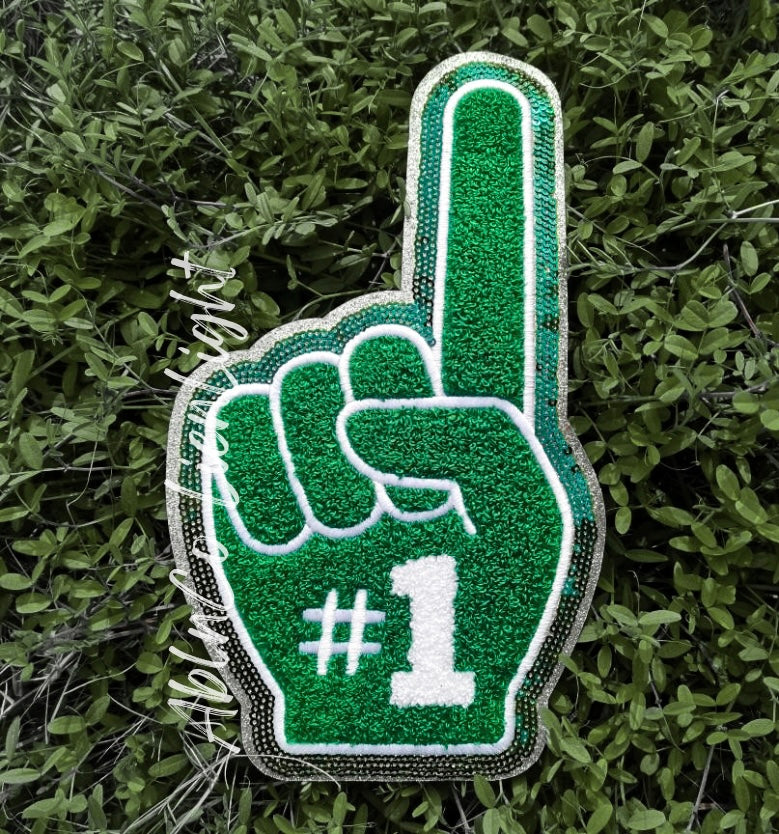 Green Game Day Foam Finger Chenille Patch - Large