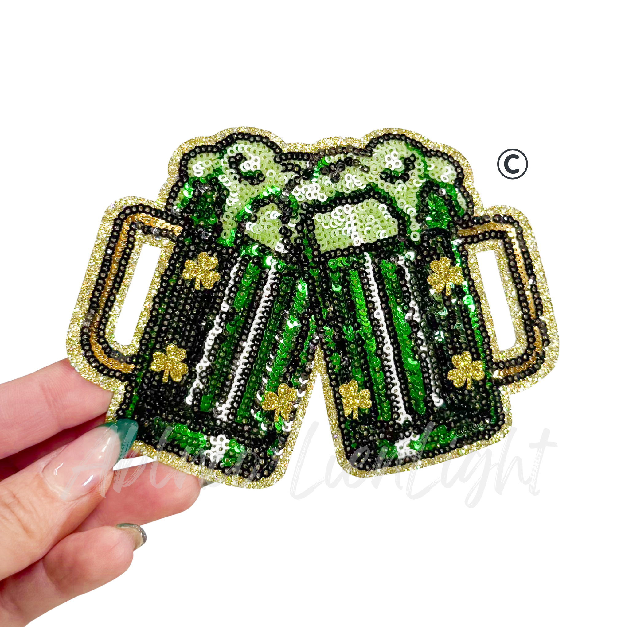 Green Beer St Patricks Day Sequin Patch - Small