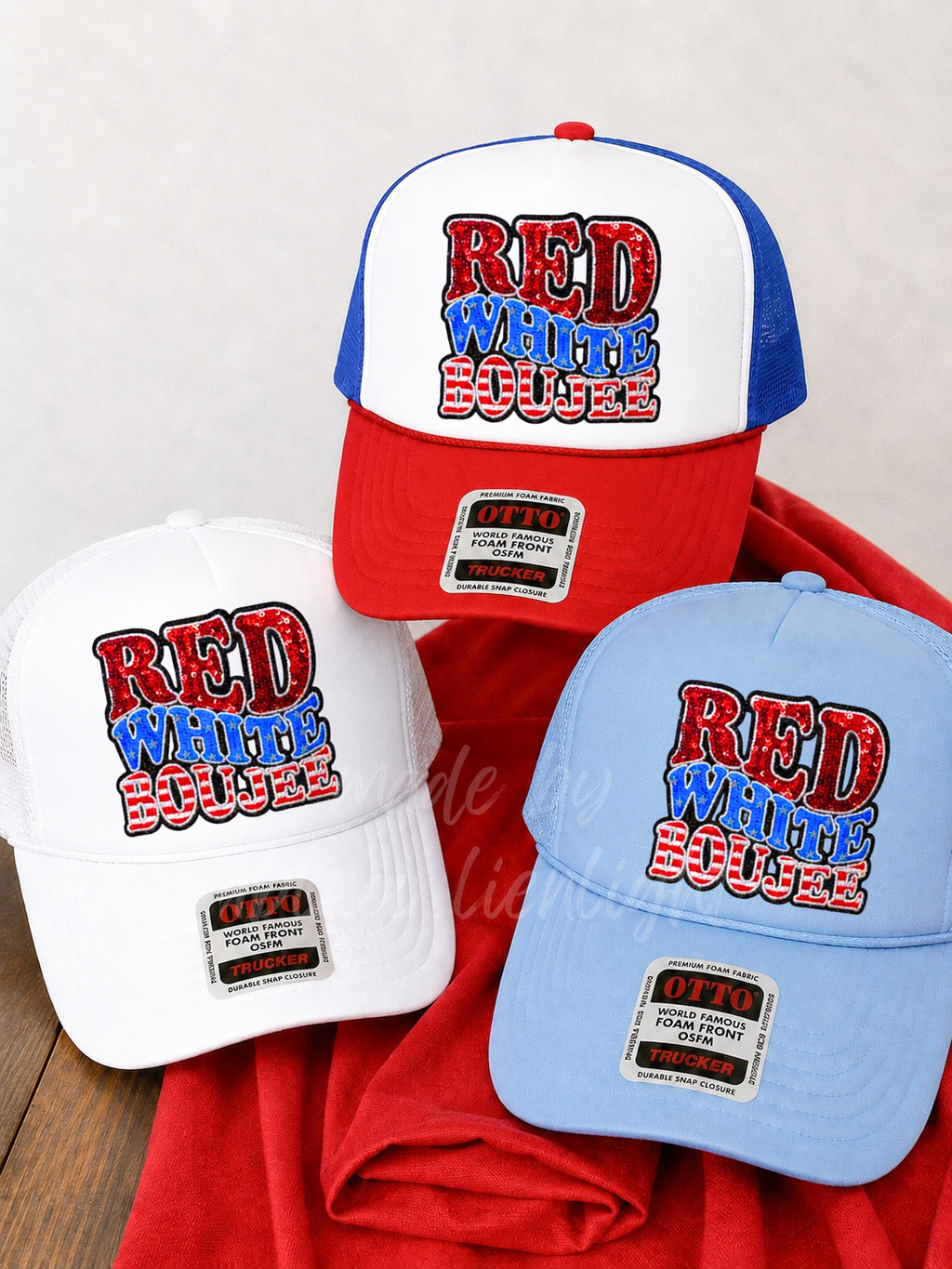 Sequin Red White Boujee 4th July Otto Trucker Hat