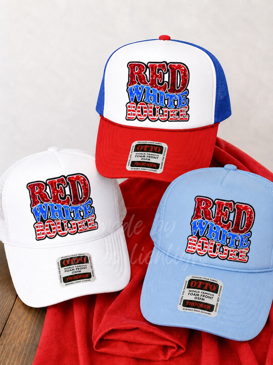 Sequin Red White Boujee 4th July Otto Trucker Hat