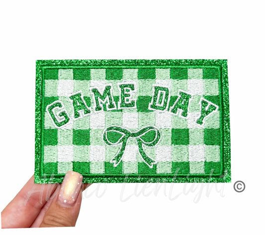 Green Game Day Checkered Plaid Bow Patch