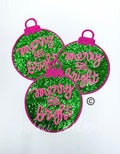 Merry & Bright Ornament Christmas Sequin Patch - Large