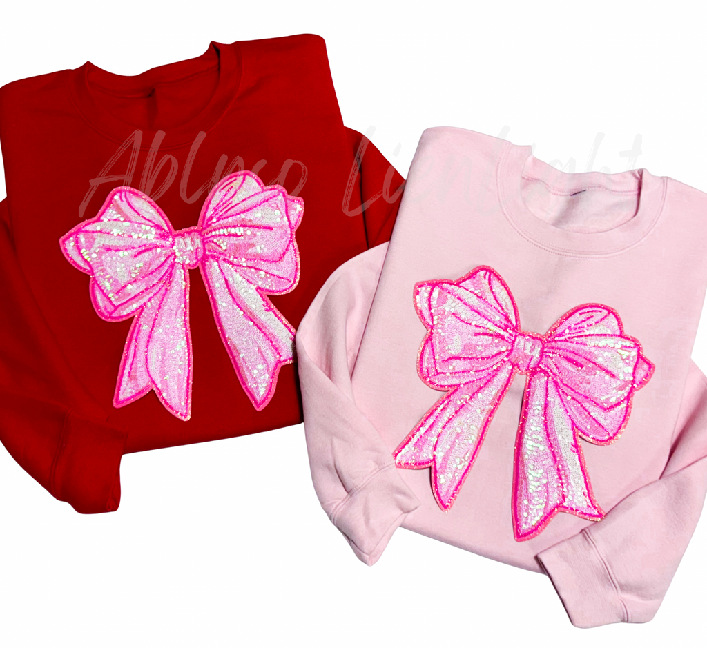 Pink Bow Valentines Day Sequin Patch Sweatshirt
