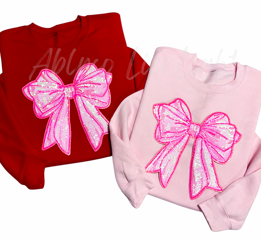 Pink Sequins Bow Valentines Day Patch Sweatshirt