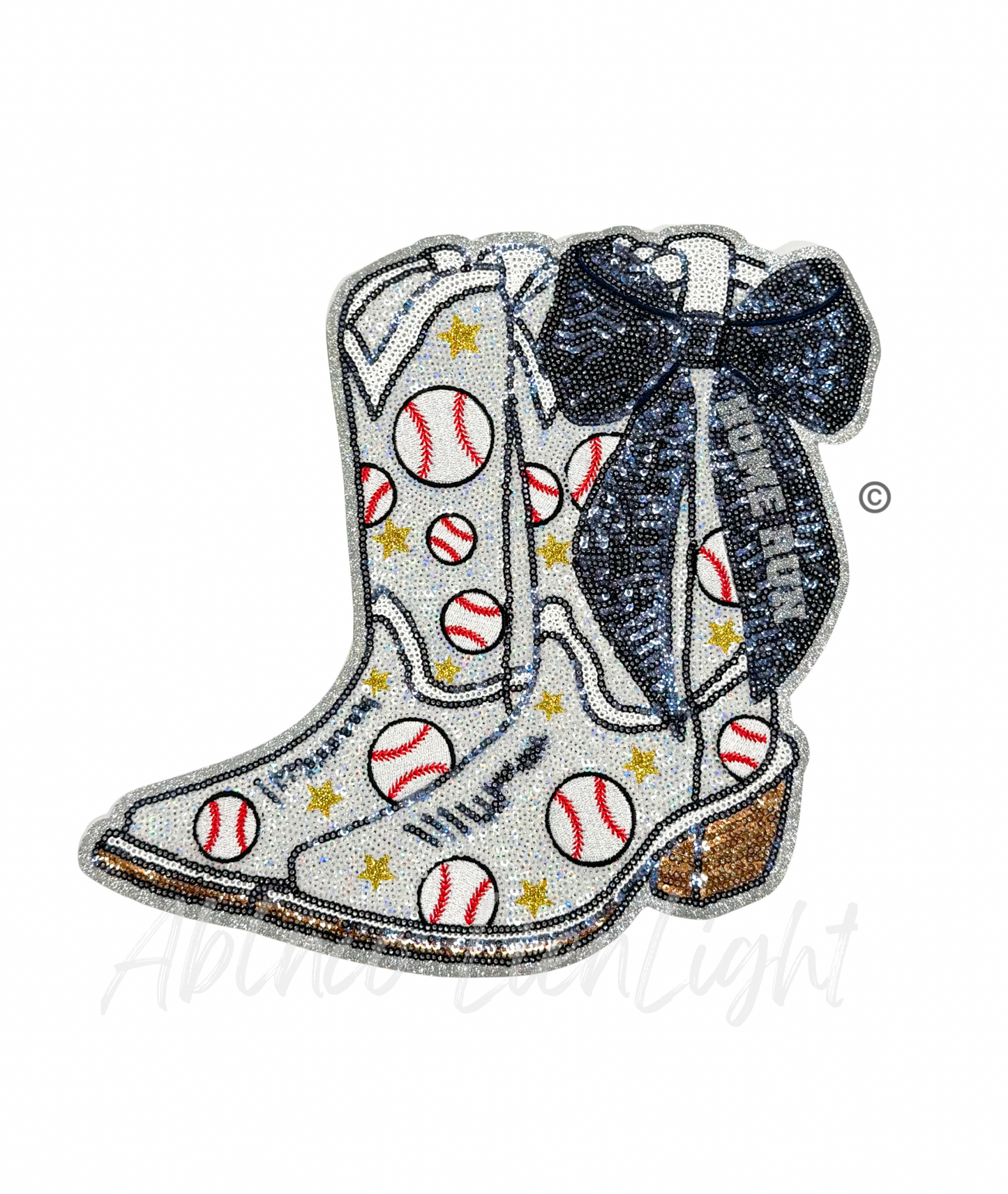 Baseball Homerun Star Navy Bow Boots Sequin Patch - Large