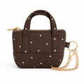 Brown Polka Dots Mini Tote Bag Keychain | Zippered Purse Charm & Pouch