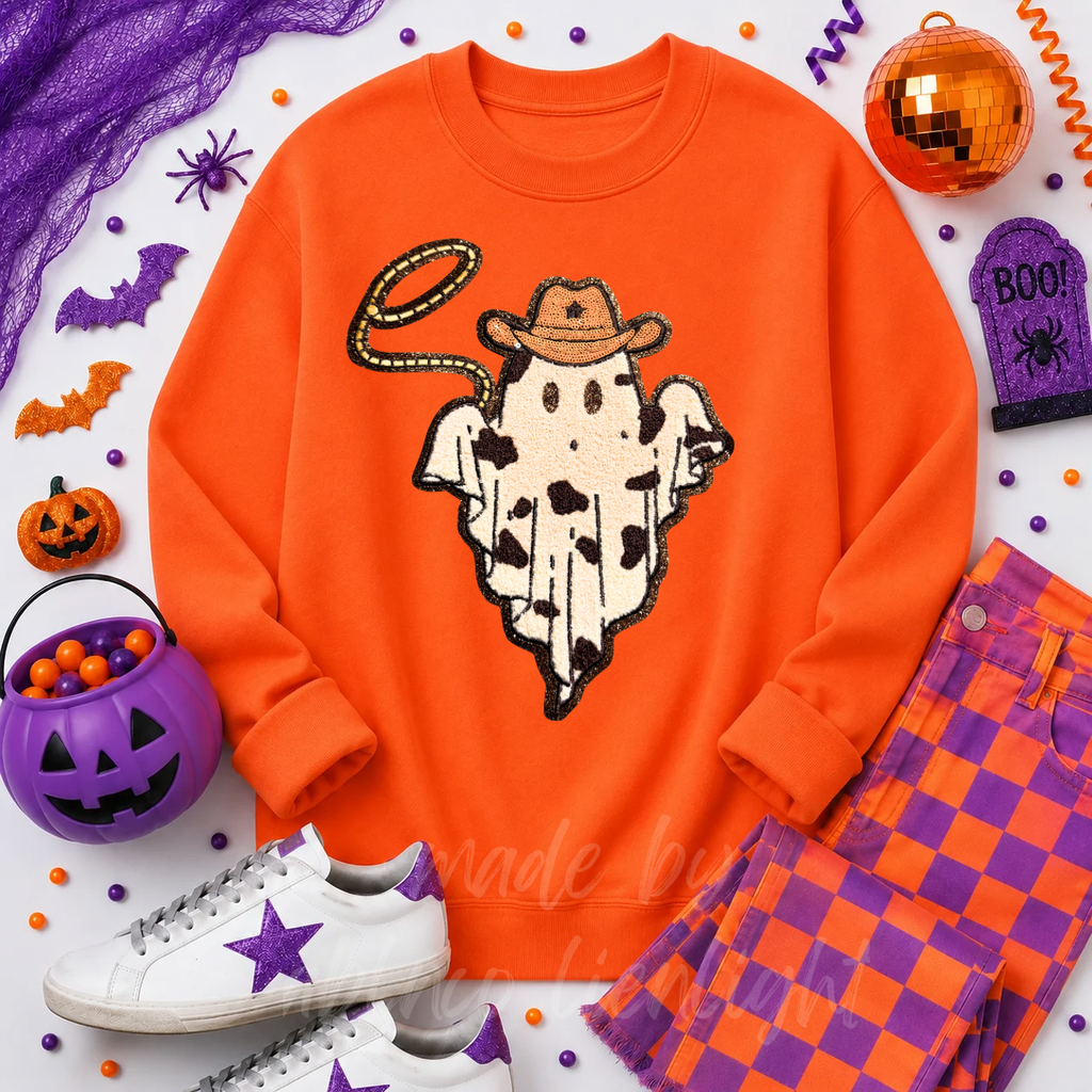 Cowboy Rope Ghost Halloween Sequin Patch Sweatshirt