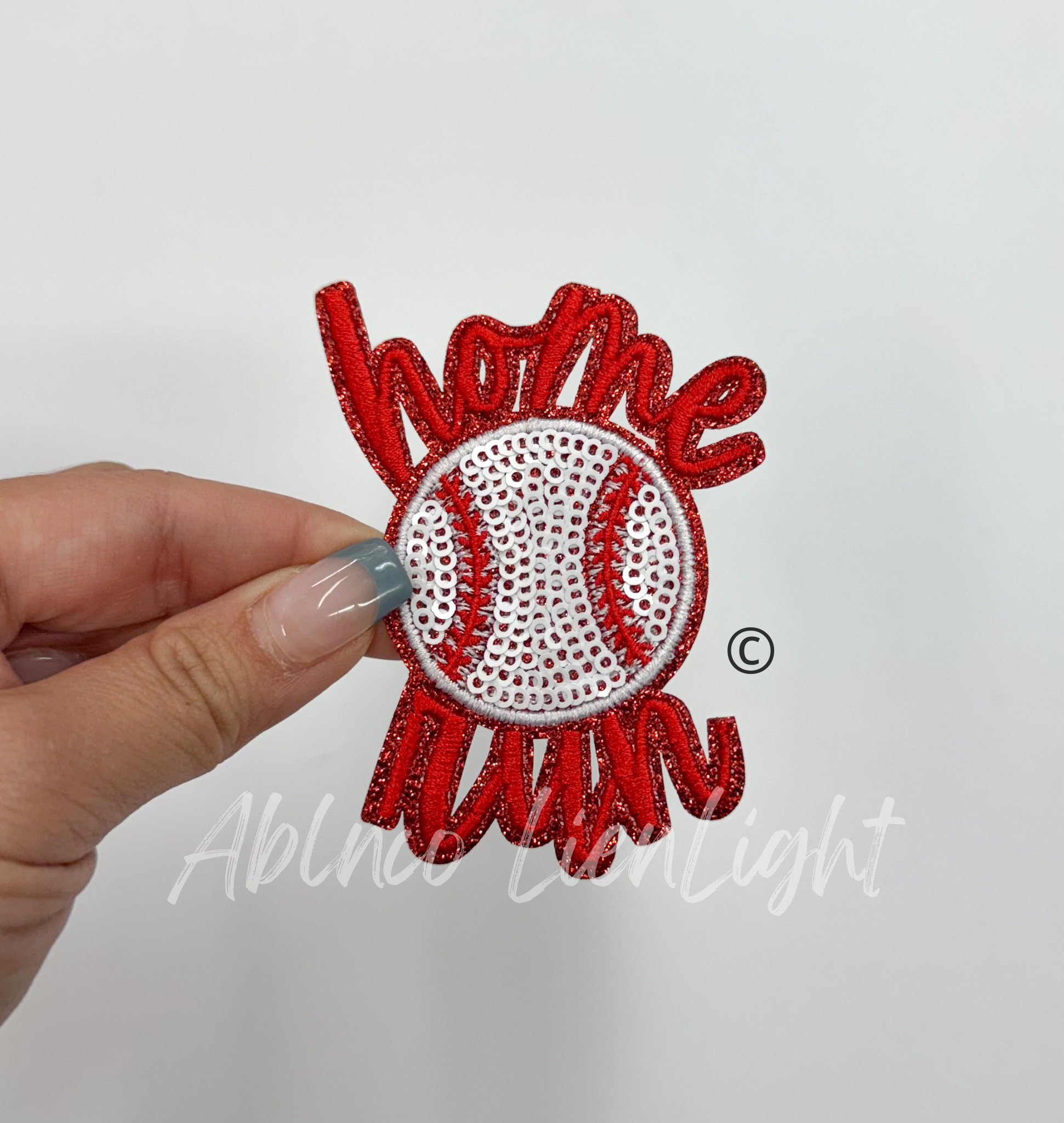 Red Home Run Baseball Sequin Embroidery Patch