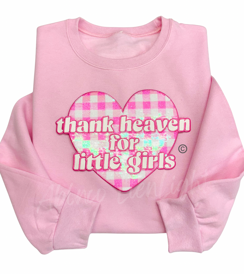 Thank Heaven For Little Girls Pink Checkered Sequin Patch - Large