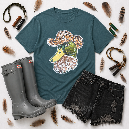 Western Mallard Duck Hunting Sequin Patch Tshirt