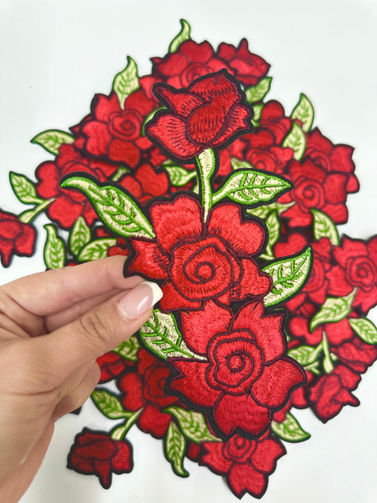 5” Red Roses Vine Embroidery Patch