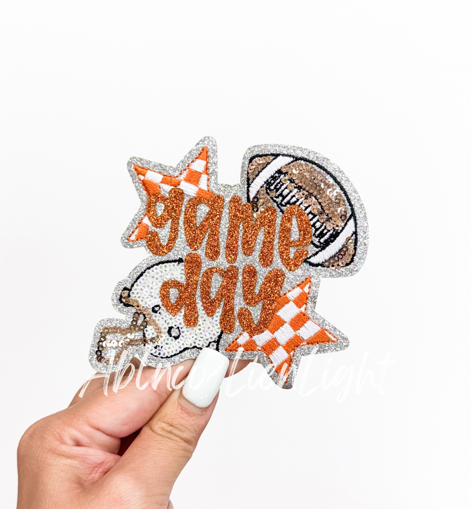 Orange Game Day Checkered Football Sequin Patch