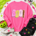 Colorful Boo Halloween Sequin Patch Sweatshirt