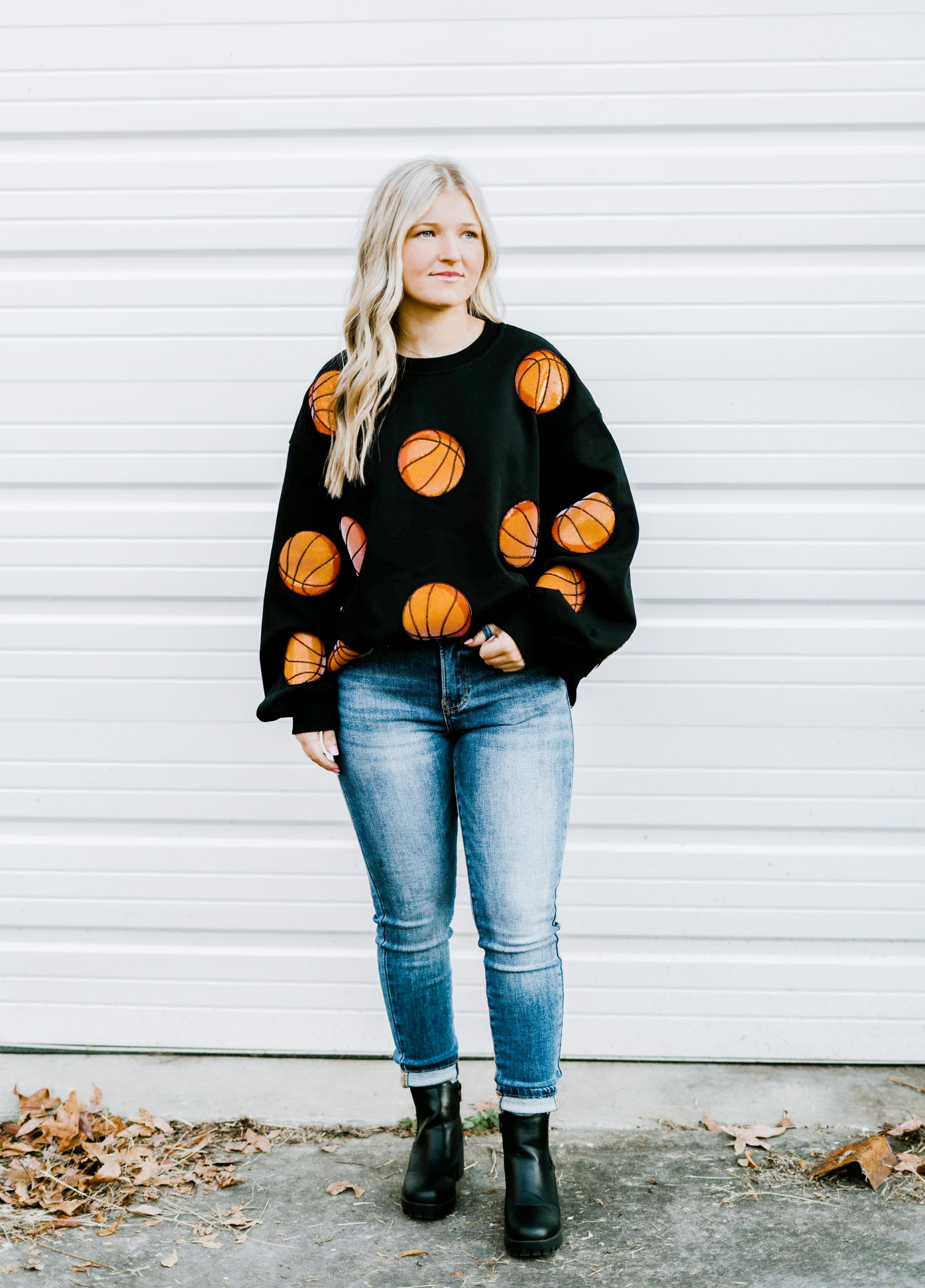 Basketball Beading Sparkles Sequins Black Sweatshirt