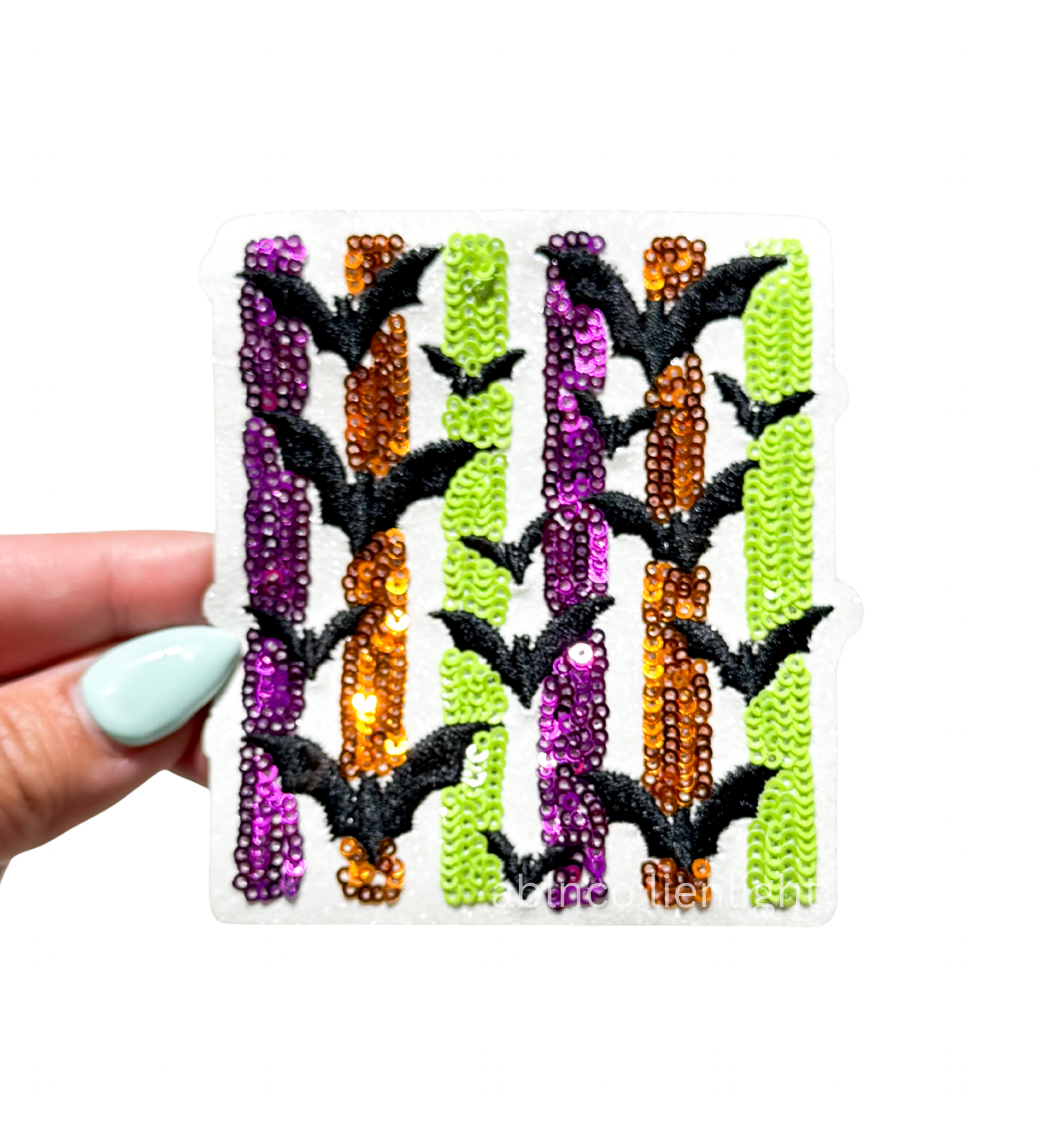 Colorful Striped Bats Halloween Sequin Patch - Small