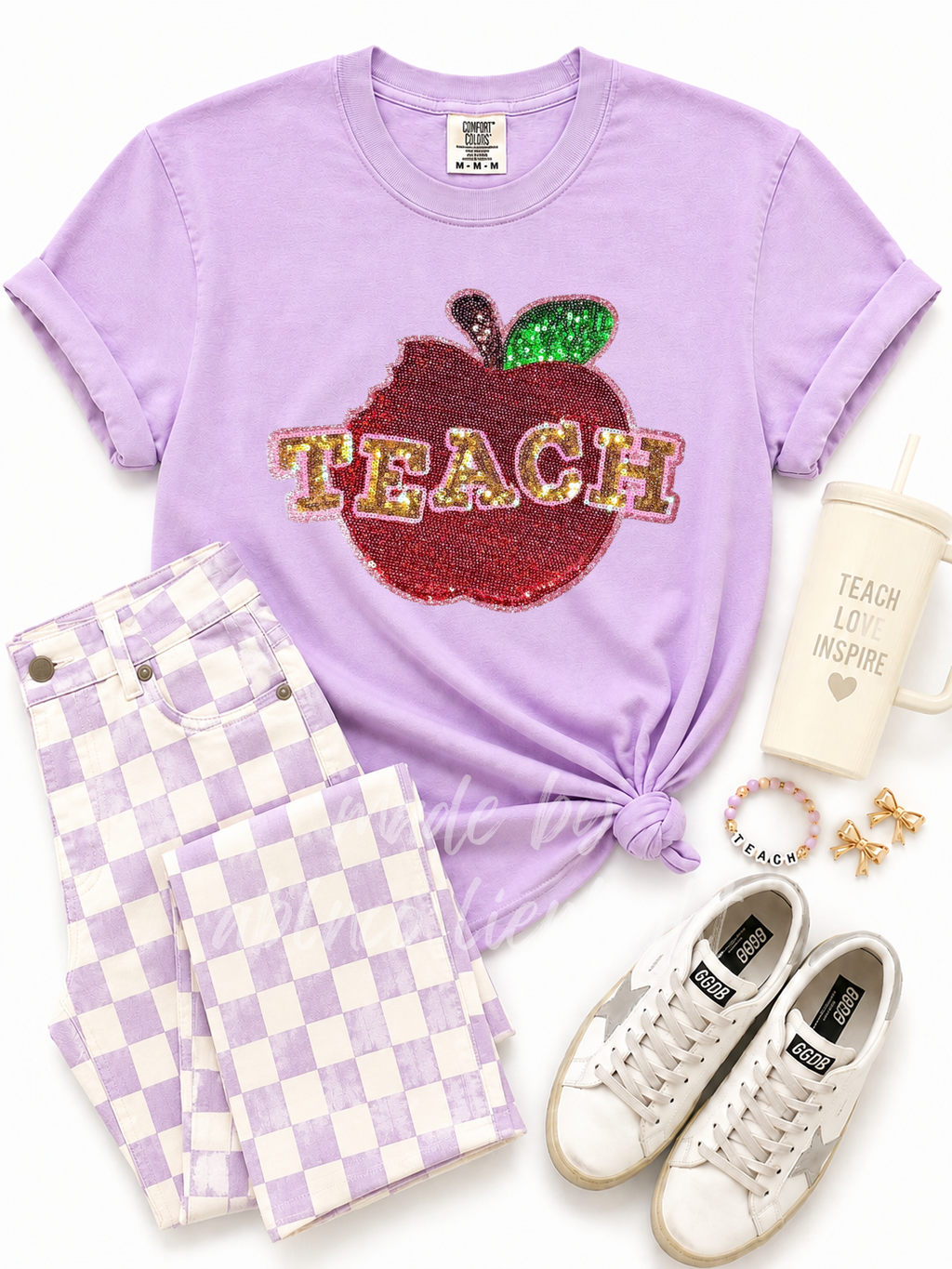 Teach Apple Sequin Patch Tshirt