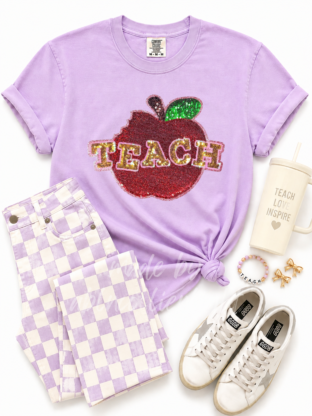 Sequin Teach Apple Patch Tshirt