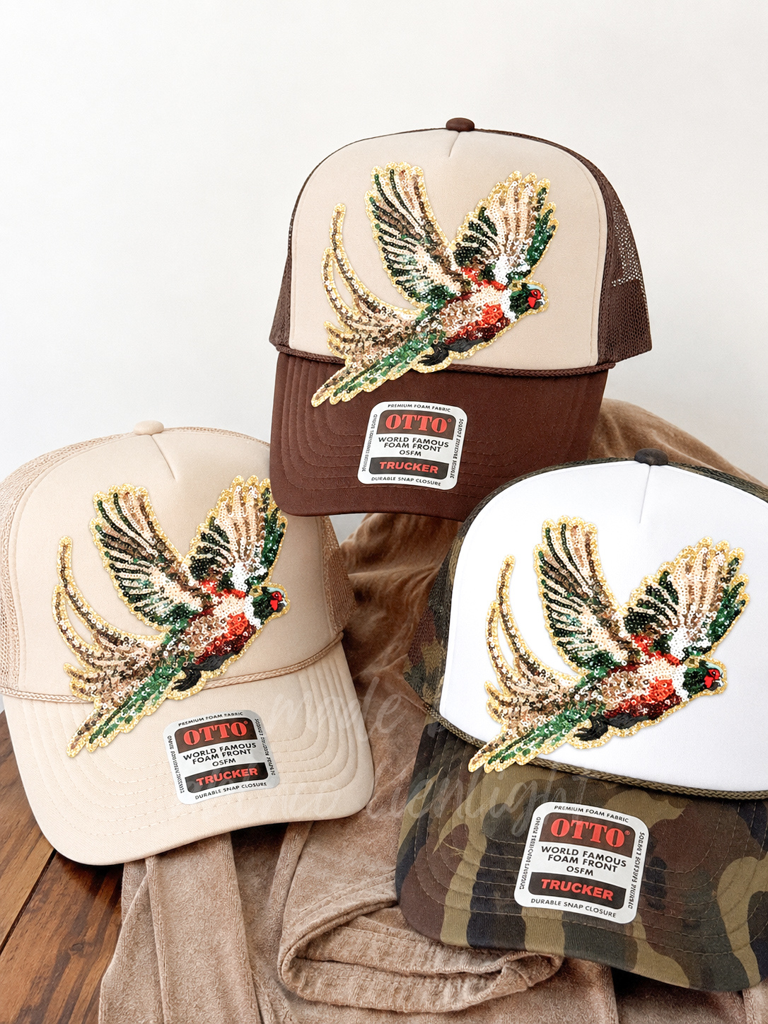 Sequin Pheasant Bird Otto Trucker Hat