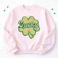 Lucky Checkered Clover St Patricks Day Chenille Sequin Patch Sweatshirt