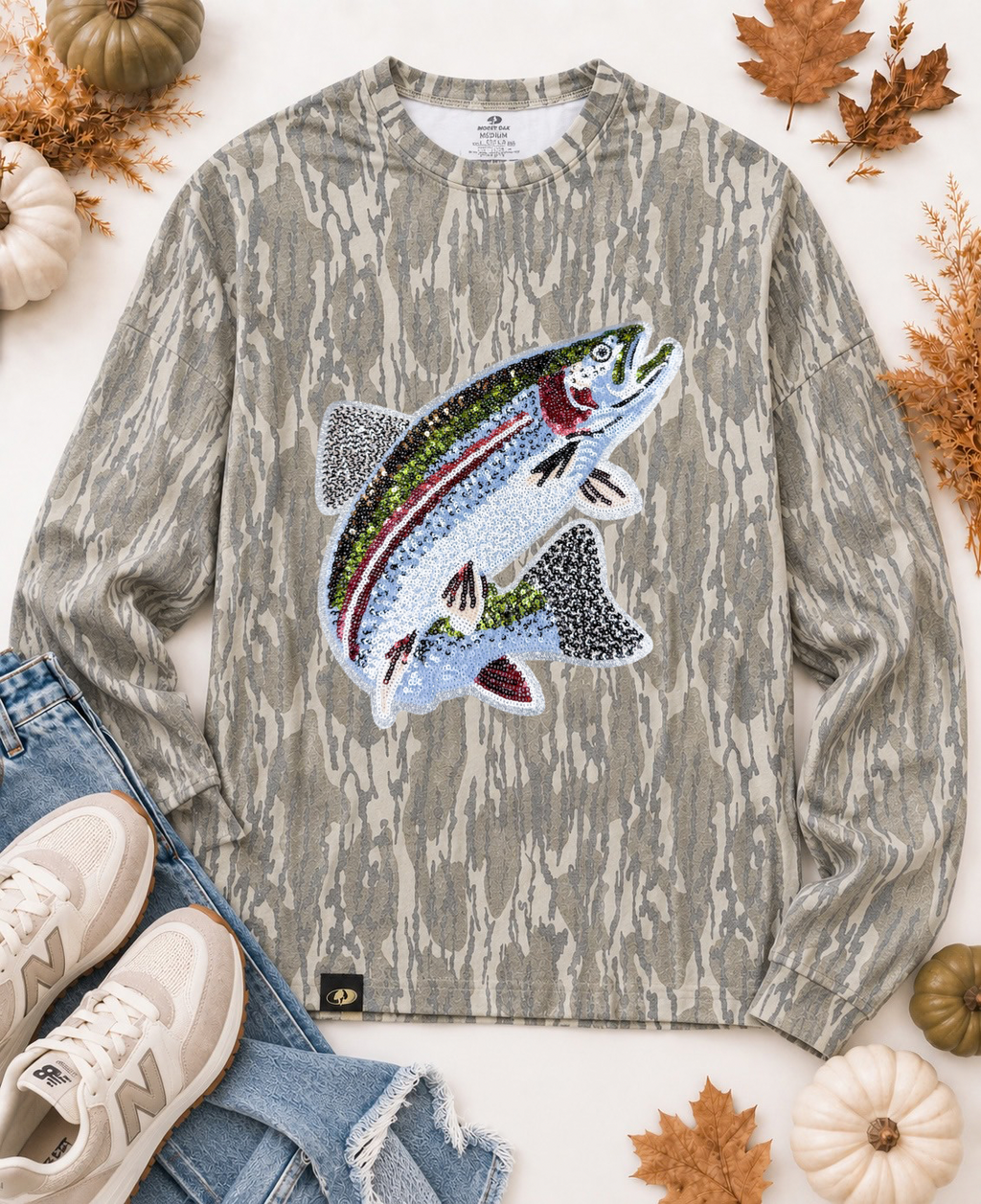 Great Outdoors Hunting Patch Mossy Oak Bottomland Cotton Mill Long Sleeve Tshirt