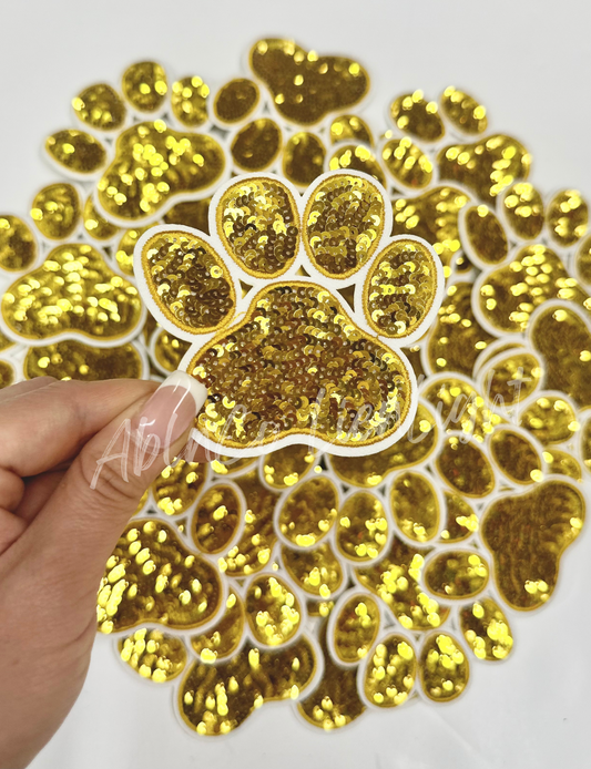 Gold Paw Print Sequins Embroidery Patch