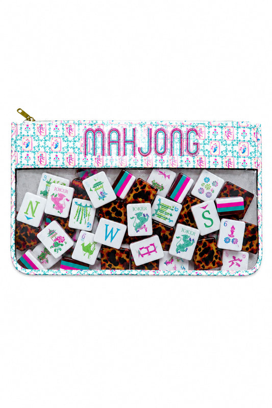 Colorful Embroidered Mahjong Tiles Clear Zipper Pouch Bag