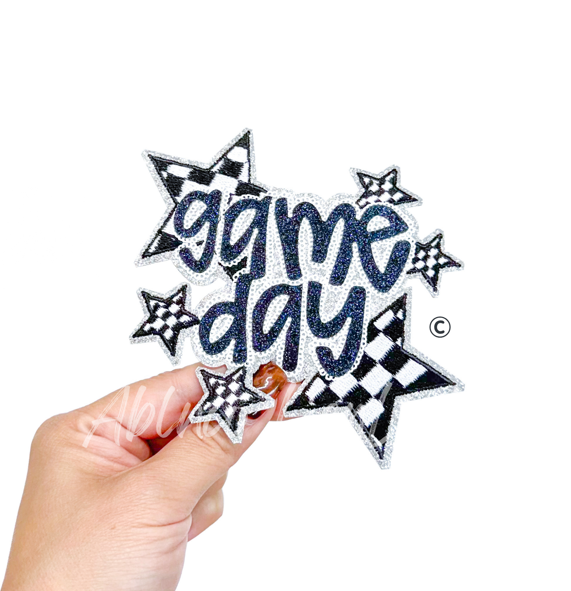 Navy Game Day Checkered Star Sequin Glitter Patch
