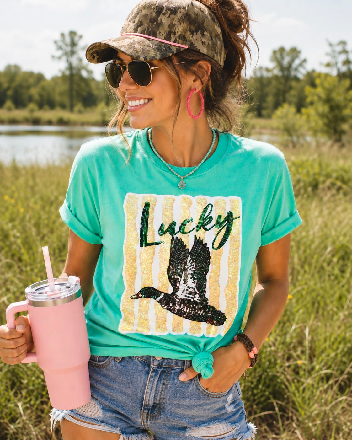 Lucky Duck Summer Sequin Patch Tshirt