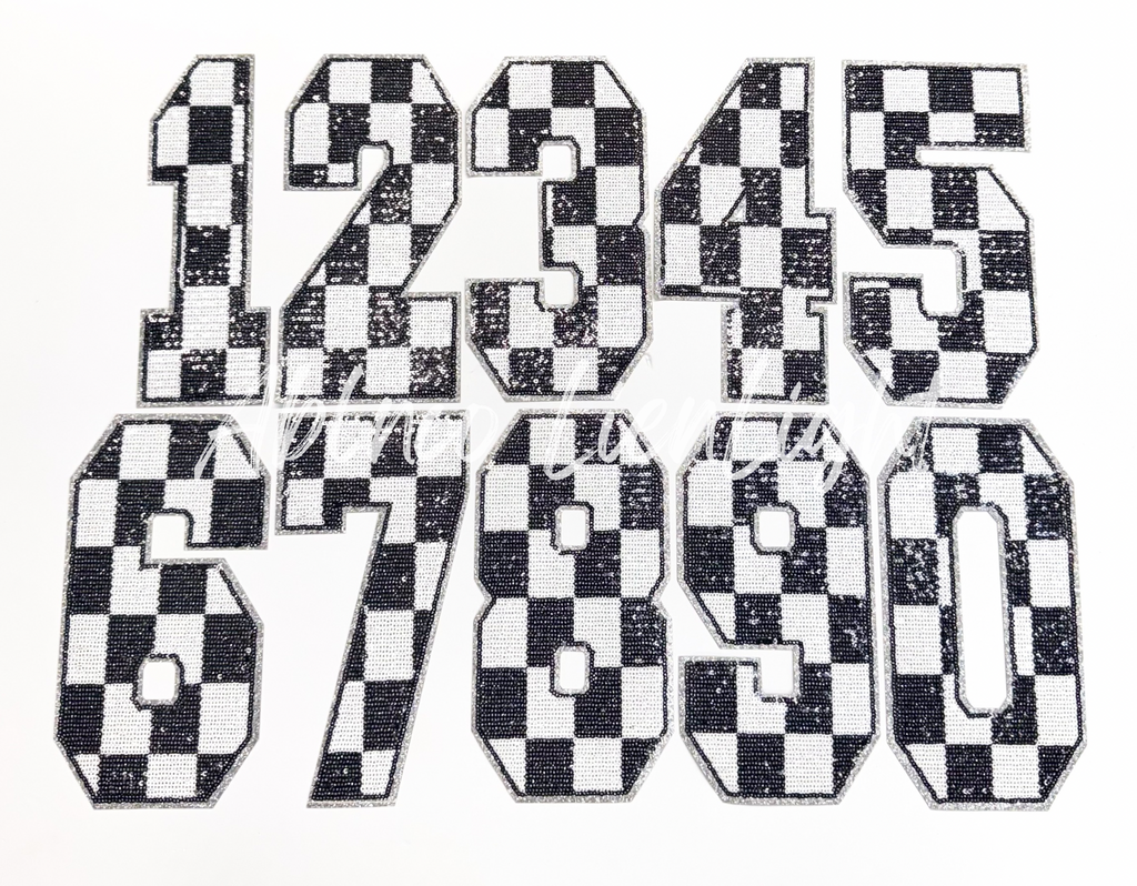 Sequin Black & White Checkered Numbers Patch - Large