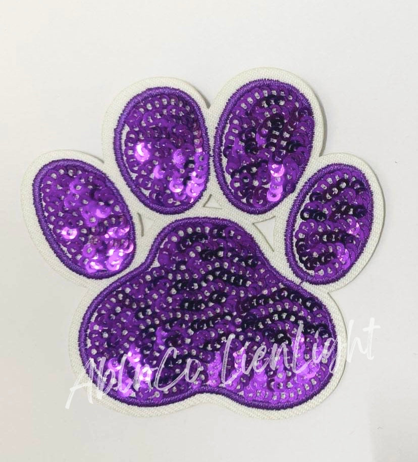 Purple Paw Print Sequins Embroidery Patch