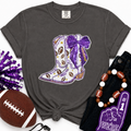 Purple Bow Boot Touchdown Football Sequin Patch Tshirt