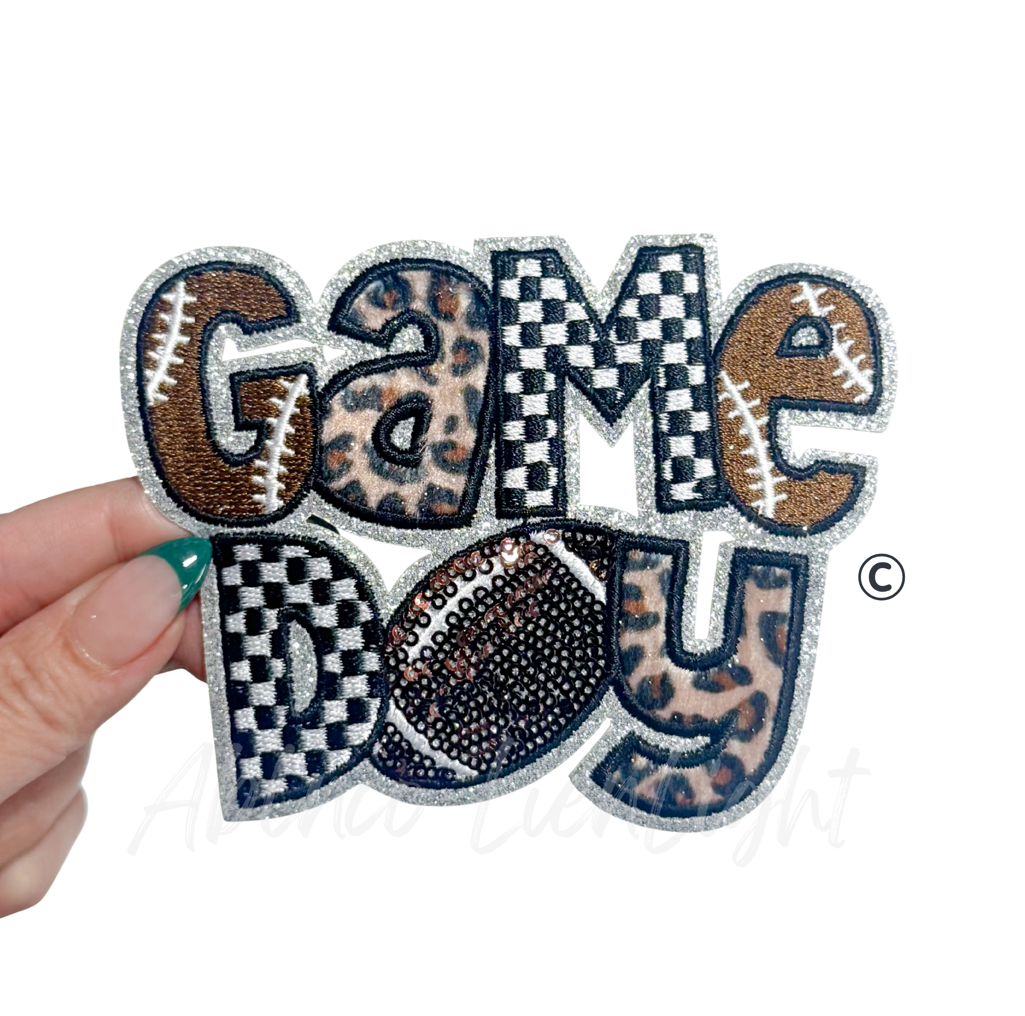 Football Game Day Cheetah Checkered Sequin Patch - Small