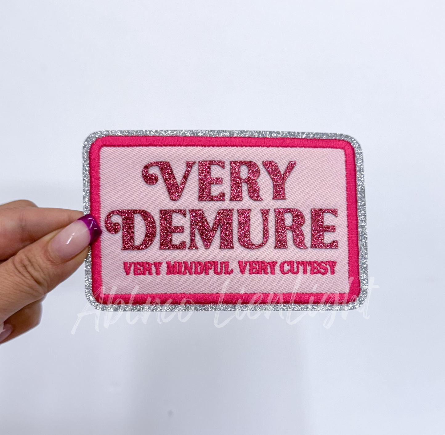 Very demure very mindful very cutesy glitter embroidery patch