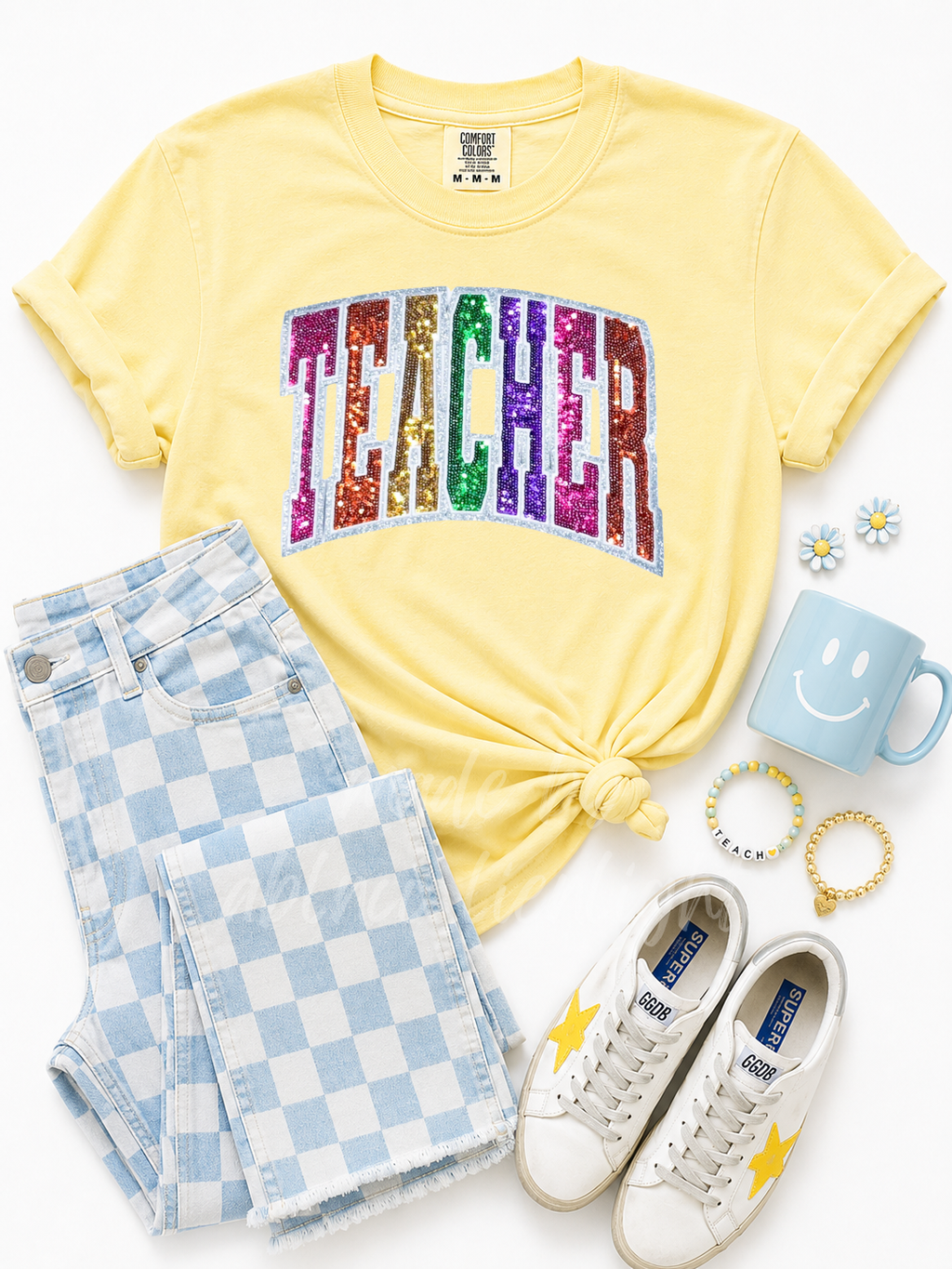 Colorful Teacher Sequin Patch Tshirt