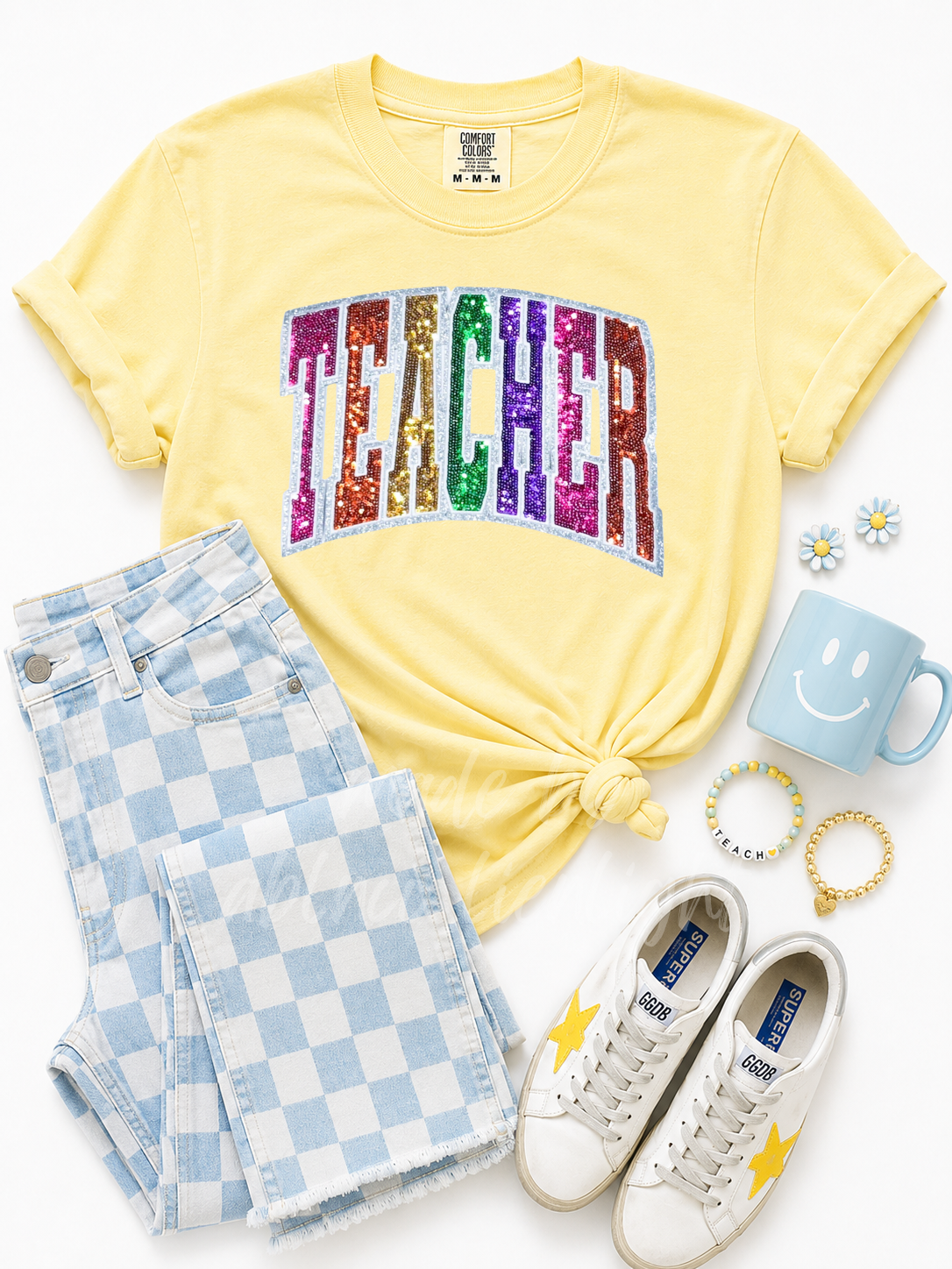 Colorful Teacher Sequin Patch Tshirt