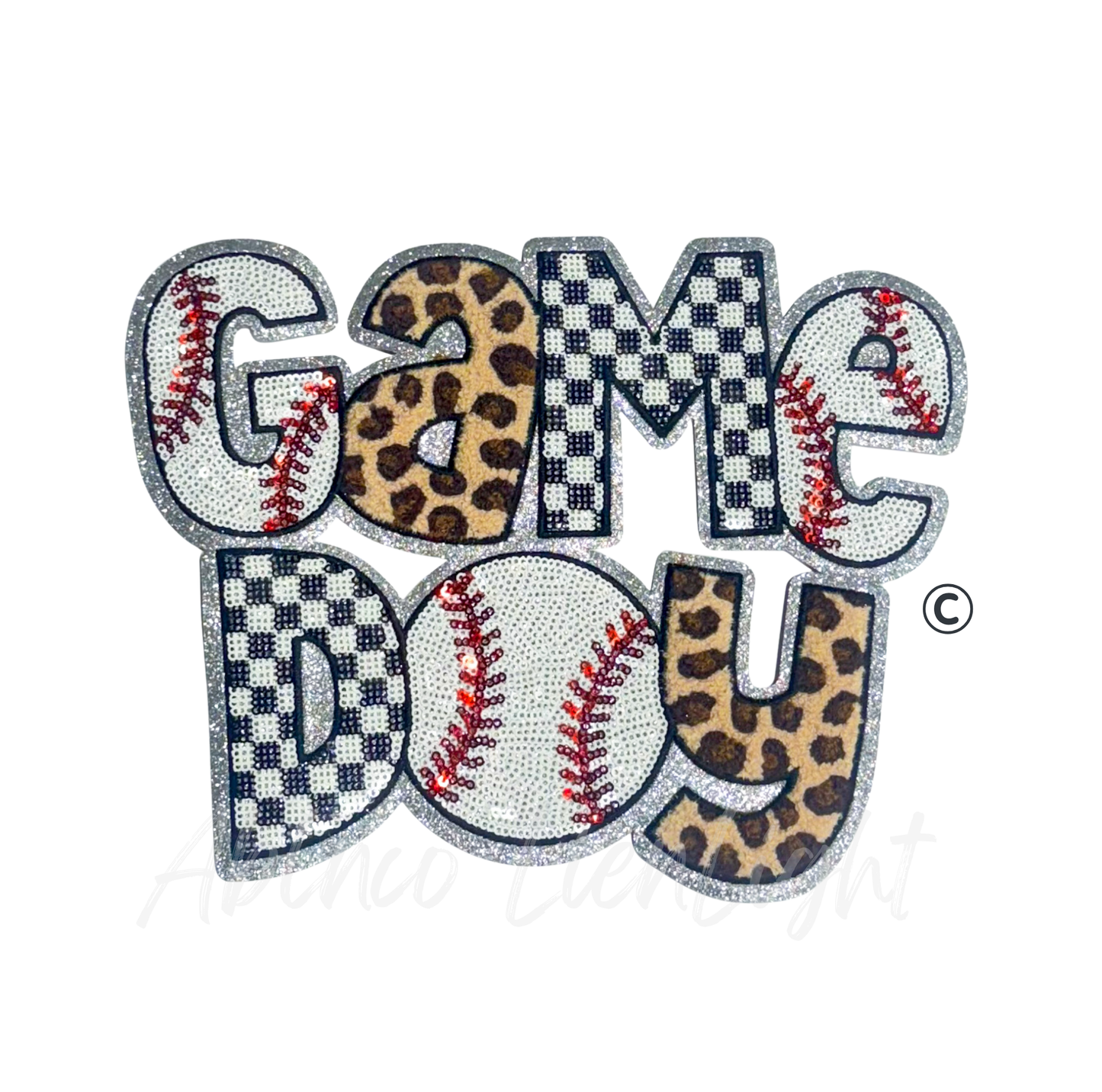 Baseball Game Day Checkered Cheetah Sequins Patch - Large