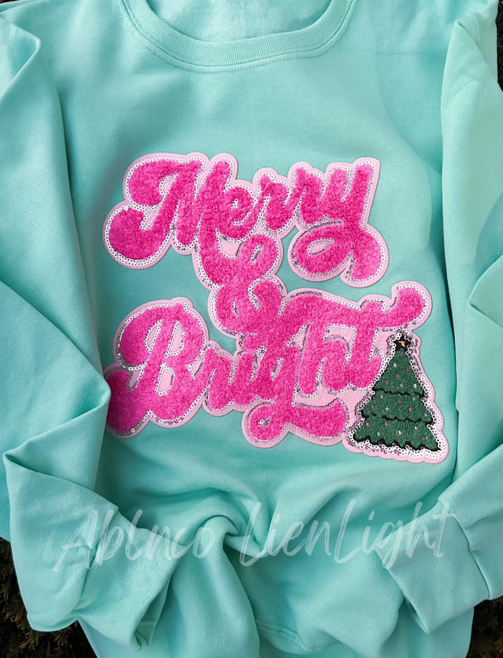 Pink Merry & Bright Christmas Sequin Patch - Large