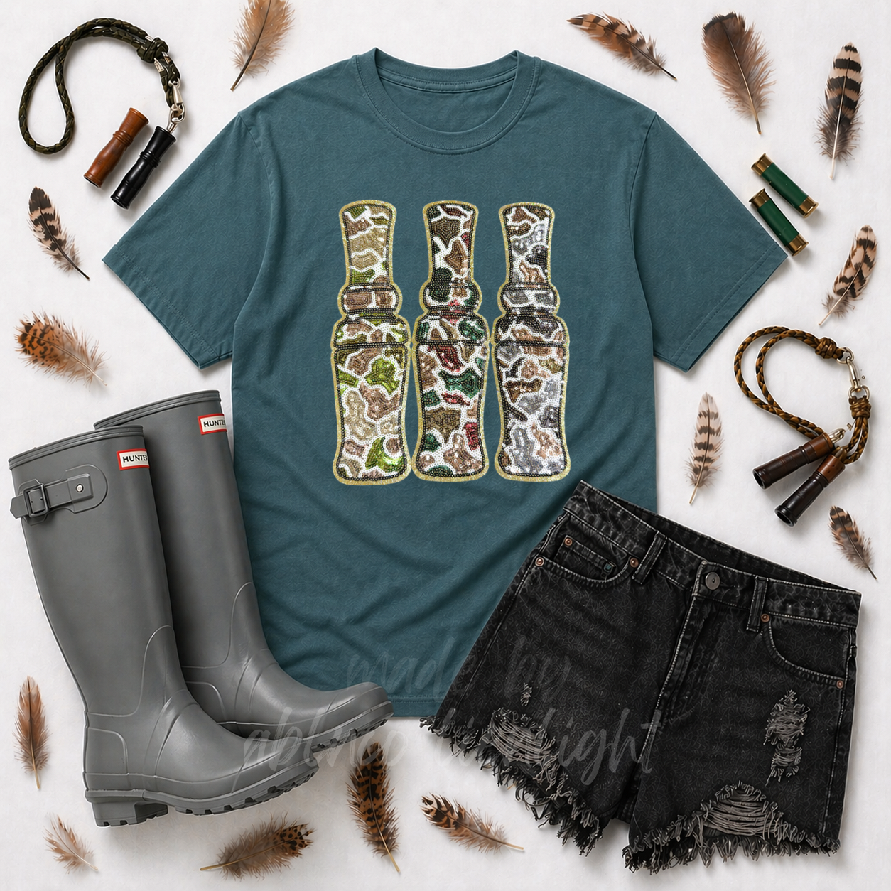 Duck Calls Hunting Sequin Patch Tshirt
