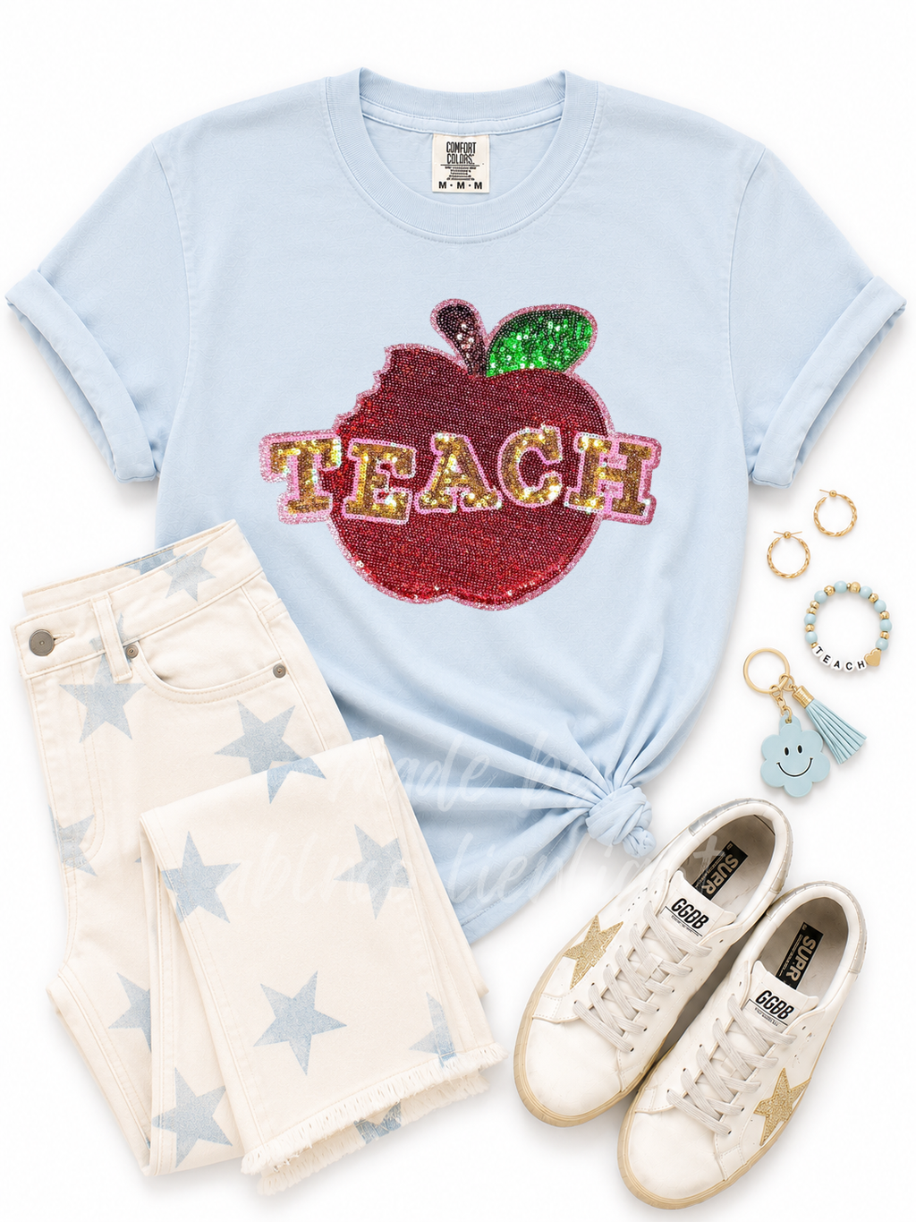 Teach Apple Sequin Patch Tshirt