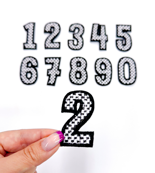 2” Black Checkered Numbers Glitter Embroidery Patch