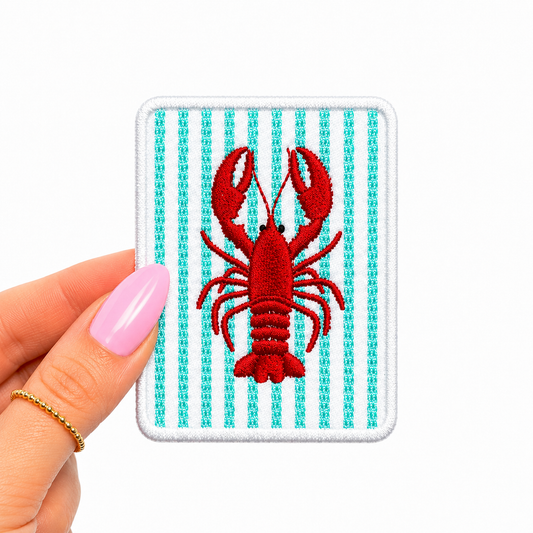 Turquoise Striped Lobster Summer Embroidery Patch