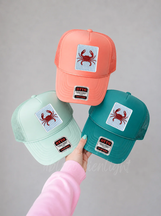 Blue Striped Crab Summer Embroidery Patch Otto Trucker Hat