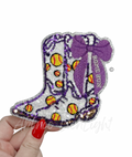 Softball Homerun Purple Bow Boots Sequin Patch - Small