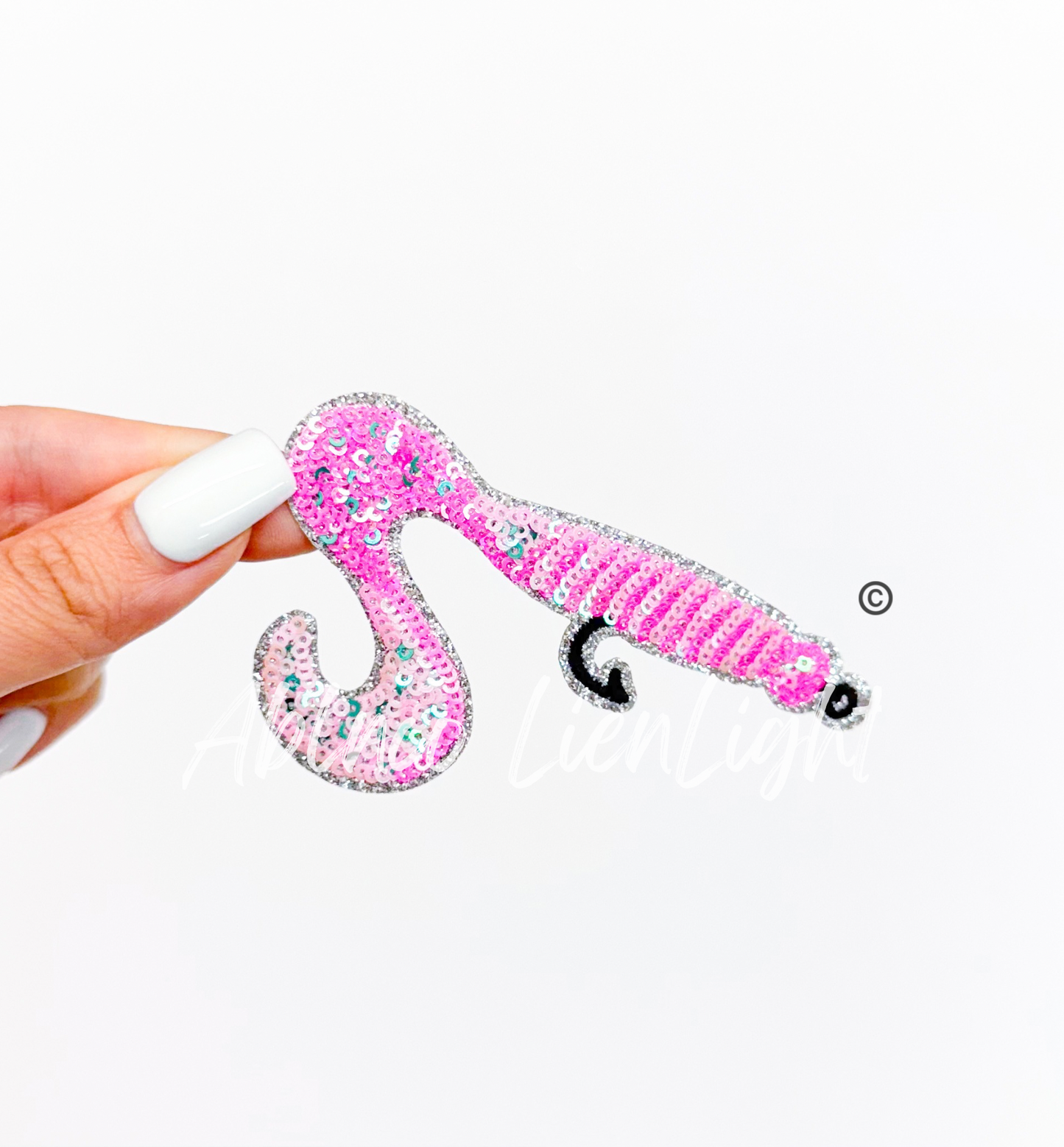 Preppy Pink Glitter Fishing Worm ©️ Bait Lure Sequin Patch