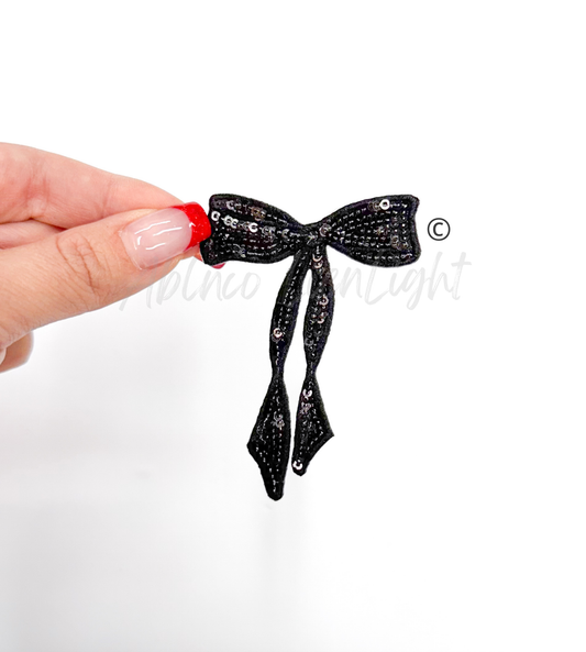 Black Skinny Sequins Bow Patch